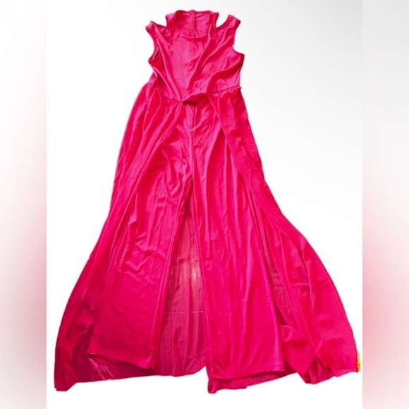 XL NEW WOT Womens Sexy One Piece Jumpsuit Round Neck Chiffon Overlay Loose Jump - Picture 3 of 4